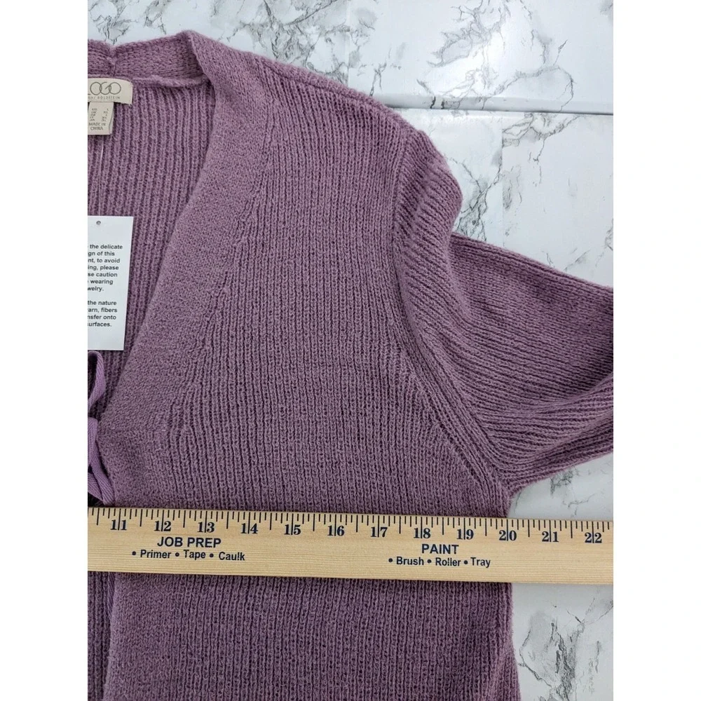New LOGO Lori Goldstein Long Cardigan Sweater‎ Ribbed Knit Tie Front Pink Large